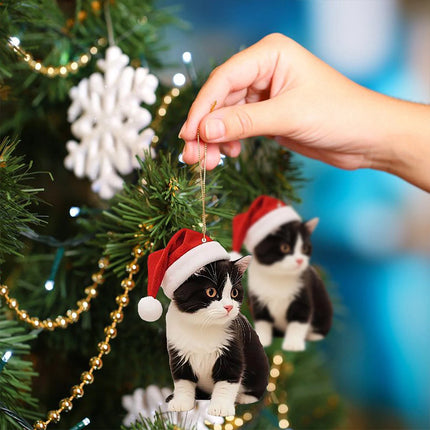 5X Cute Cat Christmas Tree Hanging Ornaments - 2D Acrylic Cat Lover Decorations