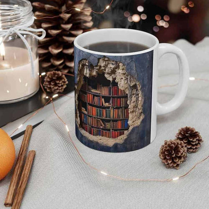 3D Bookshelf Mug-Library Book Shelf Mugs, Book Lover Ceramic Mug Xmas Gift