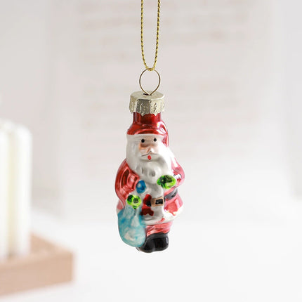 Set of 6 Retro‑Style Glass Christmas Tree Hanging Ornaments, Nostalgic Festive Decorations