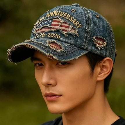 250th US Anniversary Denim Baseball Cap – 1776–2026 Patriotic Simulation Print
