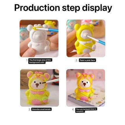 Set of 10 Paint Your Own Bear Figurines DIY Arts & Crafts Kit Decor Gift for Kids Family