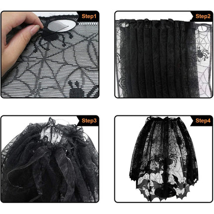Halloween Lace Cobweb Lamp Shade Cover with Spider, Gothic Fireplace Party Decor, No Lamp Included