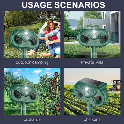 Ultrasonic Solar Cat Dog Repellent Fox Pest Scarer Deterrent Repeller Garden