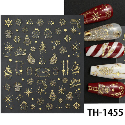 2 Sheets Christmas Gold Self-Adhesive Nail Art Stickers Manicure Decor Decals