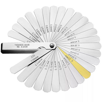 Feeler Gauge 32 Blade Dual Marked Metric Imperial Feeler Gage Brass Blade