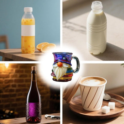 Glass 3D Painted Gnome Book Mug  Stack Coffee Cup Novelty Room Home Decor