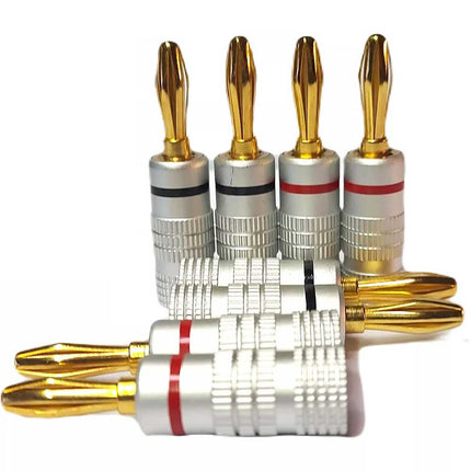 8-Piece Professional HiFi Banana Plugs 24K Gold-Plated (Red & Black, Pro-Grade Quality)