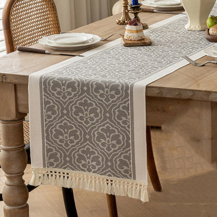 Jacquard Table Runner with Tassels – Elevate Your Dining Table & Countertop Decor