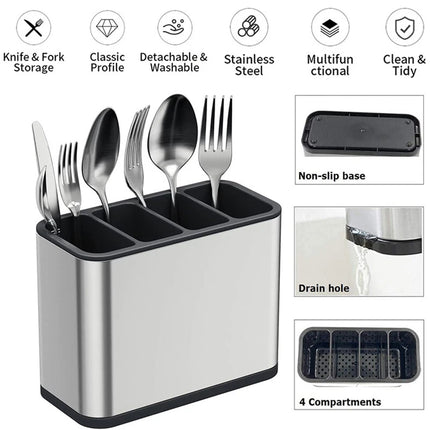 Kitchen Cutlery Organizer Storage Rack for Spoons, Forks & Chopsticks with Drainer