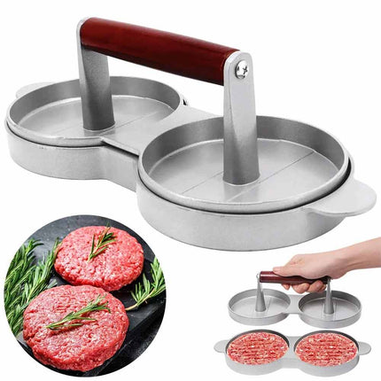 Double Burger Press Hamburger Maker Non-Stick Aluminum Beef Patty Mold for BBQ
