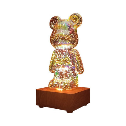 20cm Cute 3D Bear LED Night Light, USB Powered Firework Glass RGB Ambient Table Lamp