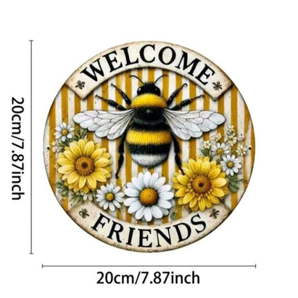 20cm Acrylic Round Hanging Sign, Yellow Honey Bee Decor, Welcome Friends Ornament