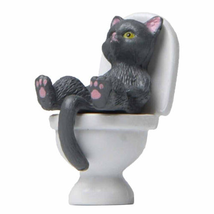 Cat On Toilet Statue Landscape Figurine Miniatures Ornament Home Decorations