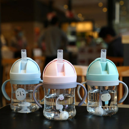 250ml Baby Cup with Straw Bottle Drinking Water Kids Sippy Cup Handle Toddler Feeder