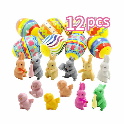 12pcs Prefilled Easter Eggs With Animal 3.5cm Plastic Easter Eggs Filled Toy