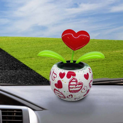 Red Solar-Powered Dancing Ornament - Fruit Heart Flower Design Car Interior Decor