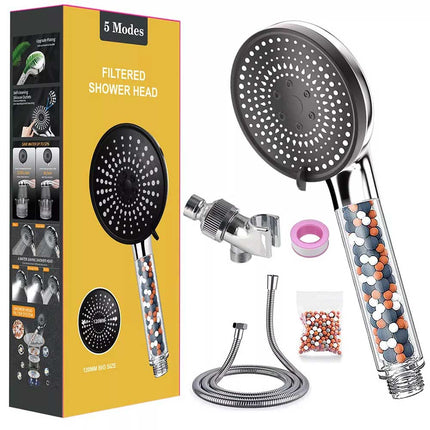 Deluxe 5 IN 1 Filtered Shower Head High Pressure 5 Modes Hard Water Mineral Bead