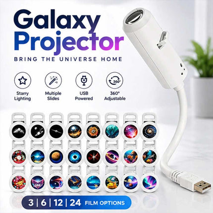 24-in-1 5D Galaxy Star Projector, Starry Sky Night Lamp with 24 Films, 360° Ceiling Projection, USB