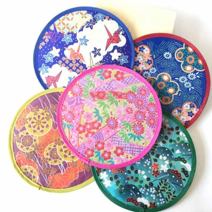 20pcs Art Handmade Round Nylon Hand Fan Flying Disk Folding Fans Kid Outdoor