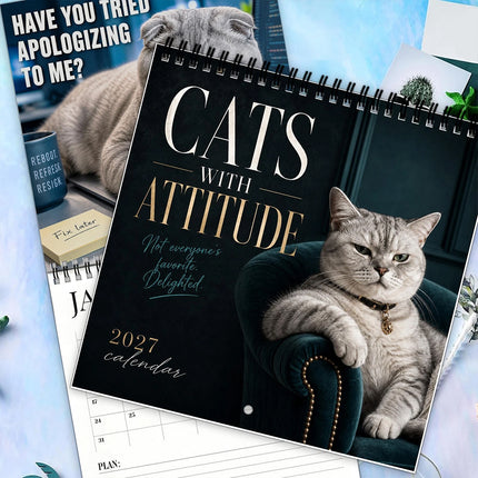 Cats With Attitude 2027 Wall Calendar, Funny Sassy Cat Art Calendar, Perfect Gift for Cat Lovers