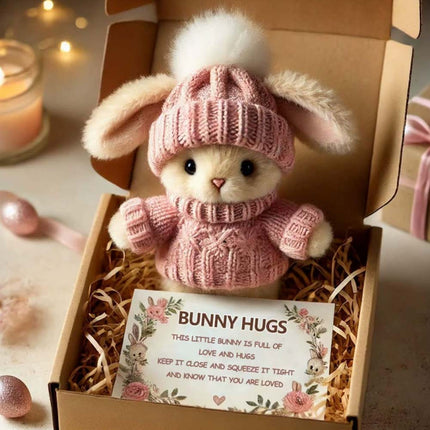 Cute Pink Mini Bunny Easter Gift Card with Mini Rabbit in Box