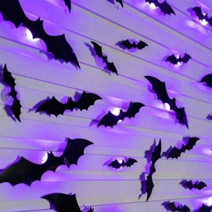 12/24PCS Halloween 3D Bat LED Night Light Wall Stickers – Glow in Dark Party Decor