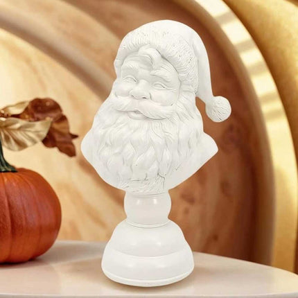 Christmas Tabletop Santa Bust Decoration - 15cm White Resin Santa Claus Head Statue