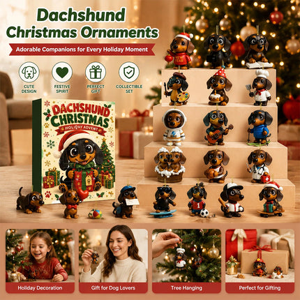 2026 Dachshund Advent Calendar, 2D 24‑Day Christmas Countdown with Acrylic Hanging Ornaments, Gift for Dog Lovers