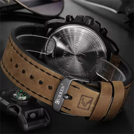 Men's Business Casual Quartz Wrist Watch, Leather Strap Analog Male Dress Watch
