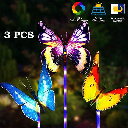 3PCS Solar Powered LED Light Butterfly Outdoor Garden Lawn Stake Lamp Waterproof