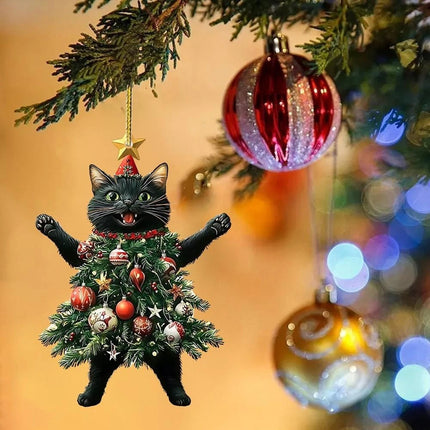 2x Cute Cat Acrylic Hanging Ornaments - Christmas Tree Pendants & Holiday Decor
