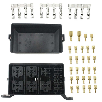 6 Way 12-Slot Relay Box 6 Relay 6 ATC/ATO Standard Fuses Holder Block Universal