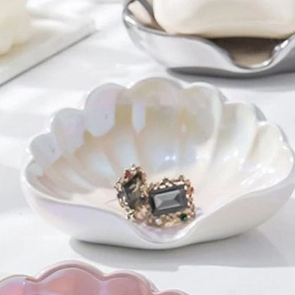 Ceramic Seashell Soap Dish, Draining Non-Slip Soap Box Bathroom Accessory