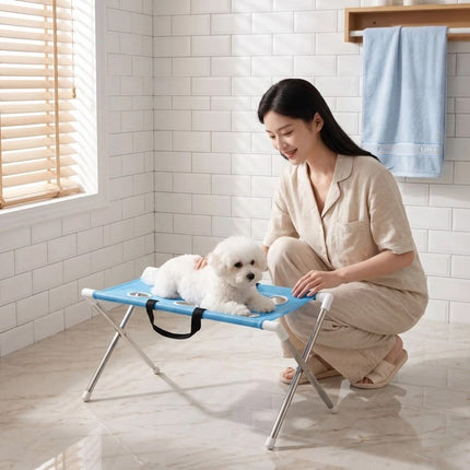 Blue Foldable Non‑Slip Pet Bathing Stand, Pet Grooming Hammock for Dog & Cat Home Grooming