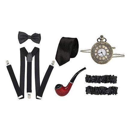 1920s Men's Prom Party Top Hat Pipe Pocket Watch Strap Tie Sets Charm 8 Piece