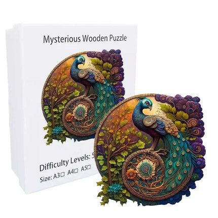 Round Peacock Wooden Jigsaw Puzzle Family Fun & Adult Activity