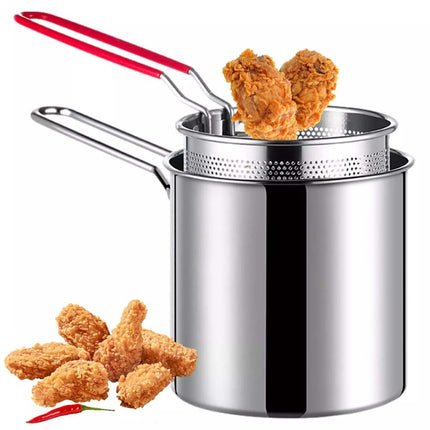 2IN1 Portable Small Deep Fryer 304 Stainless Steel Frying Pot with Strainer Basket