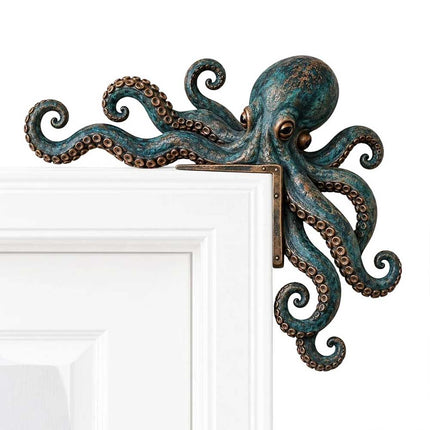 1 Pair Wooden Door Frame Decoration, Cute Octopus Sea Monster Statue, Home Wall Decor
