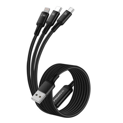 Pisen Three-In-One Aluminum Alloy Braided Data Charging Cable For iPhone Samsung