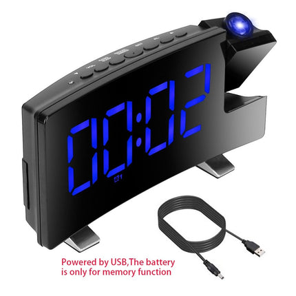 LED Curved Screen Digital Clock, Radio Projection Wake Up Alarm Clock