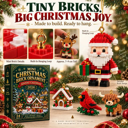 24 Day Xmas Advent Calendar | 24 Pre-Assembled Brick Ornaments Blind Box