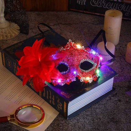 2 Pack Women Lace Light‑Up Masquerade Mask with Side Flower, Carnival Party Costume Accessory