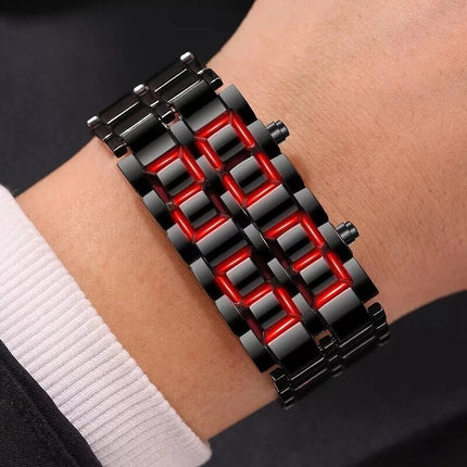Fashion Mens Digital Lava Wrist Watch Men Black Full Metal Red LED Display