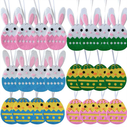 24Pcs Easter Felt Eggs Hanging Decoration, Chicks & Bunny Design, Home Party Ornament