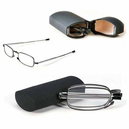 Compact Folding Reading Glasses Black Frame with Case +1.5 +2.0 Mens