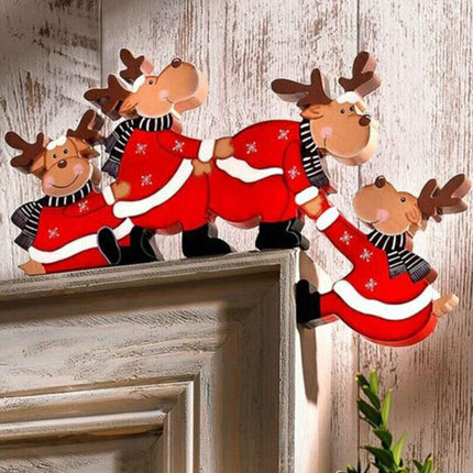 Home Decoration Christmas Door Frame Wooden Adornment Elk Santa Claus  Props