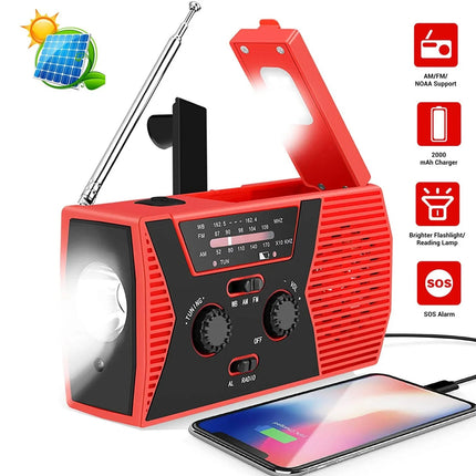 Portable Solar Hand Crank Emergency Radio, Waterproof Flashlight with Reading Light for Outdoor Camping Survival