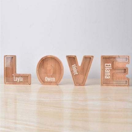 Wooden Piggy Bank Funny Letter/Alphabet Coin Saving Money Box Kids Adults Gift