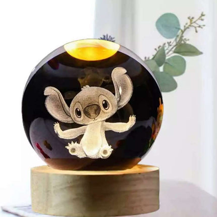 Disney Stitch 3D Crystal Ball Night Light Laser Carving Children Kids Gifts 6CM
