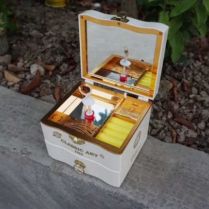 Vintage Automatic Music Box with Ballet Dancing Girl 2-layer Jewelry Box Gift for Her
